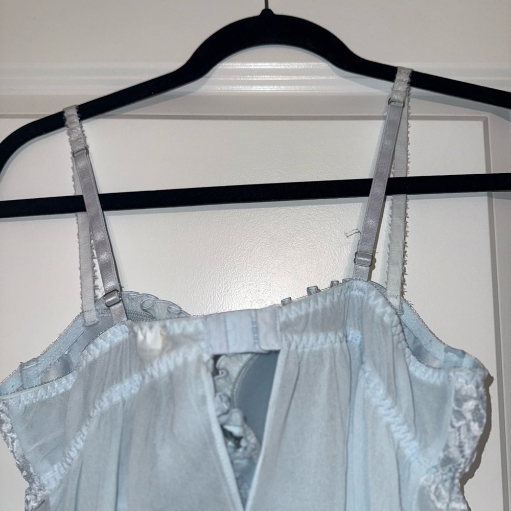 Seductivewear by Cinema Etiole Pastel Blue Romantic Lace Chiffon Babydoll Set - Picture 12 of 12